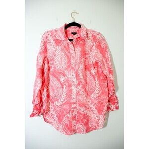 Talbots Petite MP button up‎ blouse Top Linen Batik floral